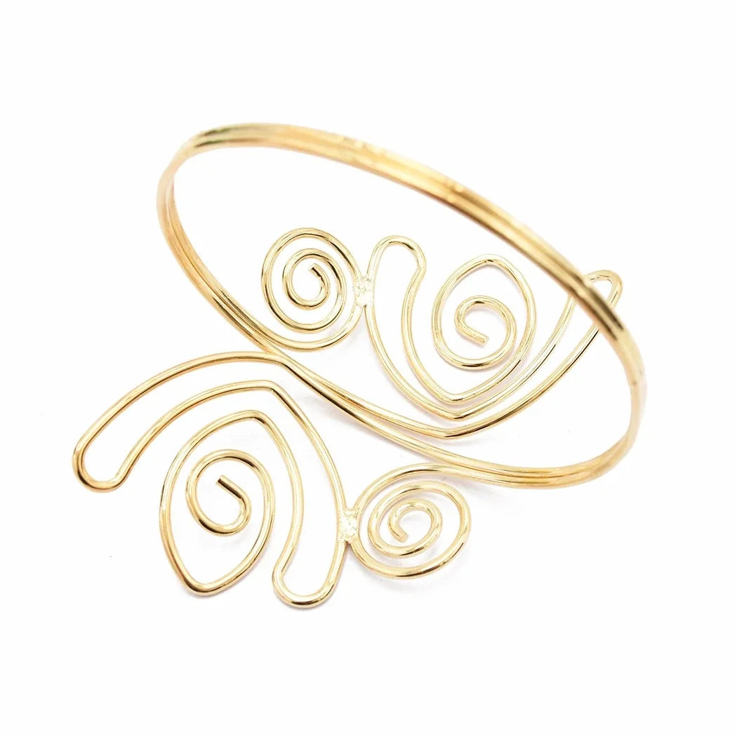 Gold Color Simple Line Butterfly Flower Open Bangles For Women Swirl Charm Armlet Greek Goddess Upper Arm Cuff Bracelet Jewelry