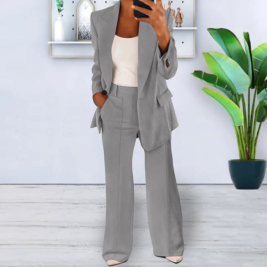 Conjuntos de 2 piezas de pantalón y blazer para mujer, moda de otoño, para oficina, formales, de chándal 