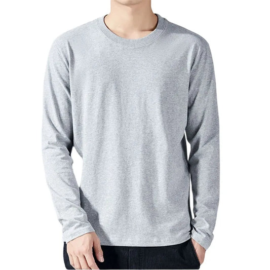 Camiseta de algodón de manga larga para hombre, color liso, manga larga, para primavera y otoño. 