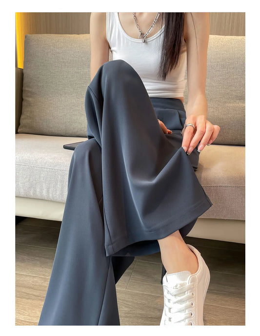 Pantalones casuales para mujer, traje negro con colgante de alto sentido, pierna ancha, cintura alta, pierna recta, pantalones sueltos para mujer