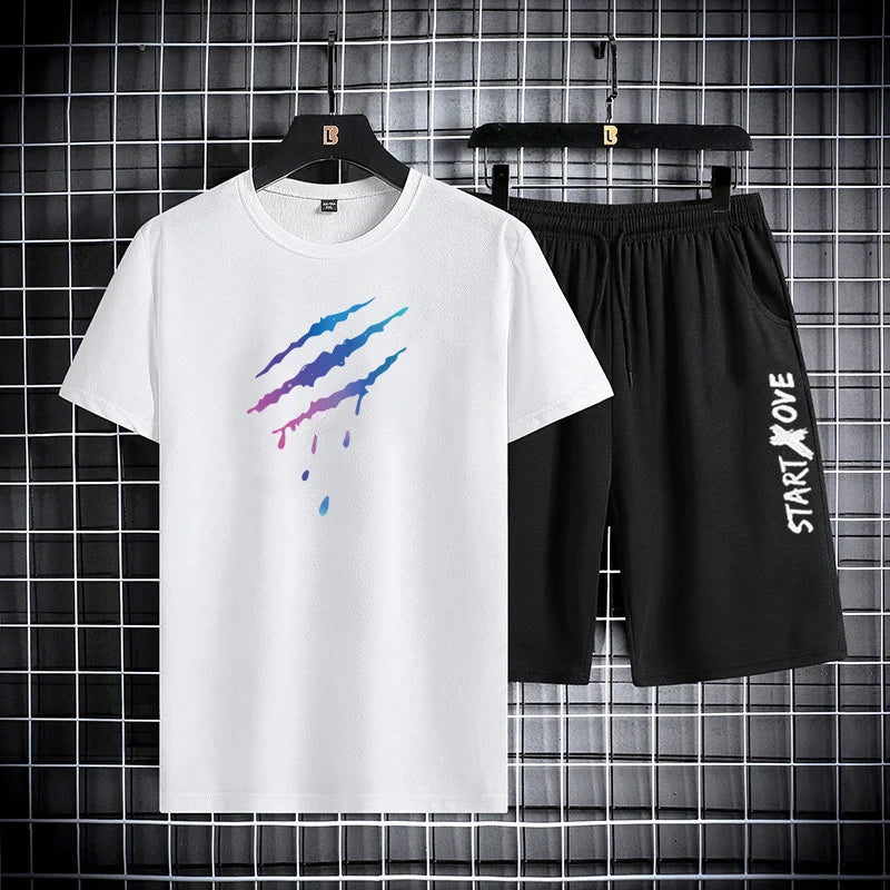 Trajes de moda para hombre, conjunto de pantalones cortos de verano para hombre, ropa de gimnasio, camiseta de manga corta para estudiante, conjunto de 2 piezas, chándales, ropa informal para hombre. 