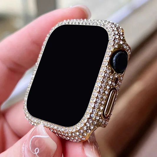 Protector de pantalla de cristal templado con decoración de diamantes de imitación para Apple Watch de 38/40/41/42/44/45/46 mm, serie SE/10/9/8/7/6/5/4/3/2 