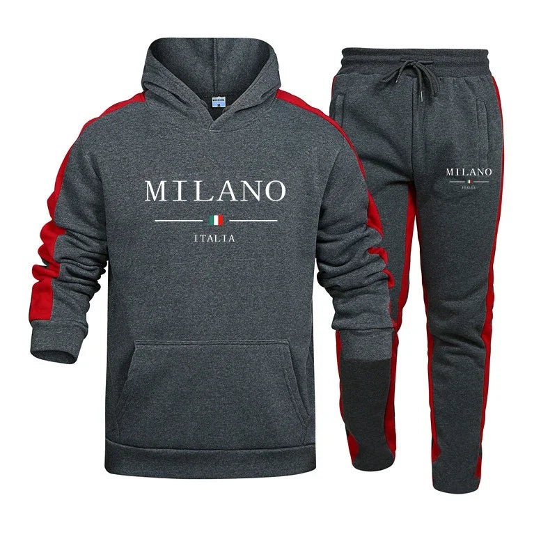 Chándal para hombre con estampado de Milán, sudadera informal con capucha, conjunto de 2 piezas para correr a diario, ropa deportiva para hombre, gran oferta, ropa de calle 