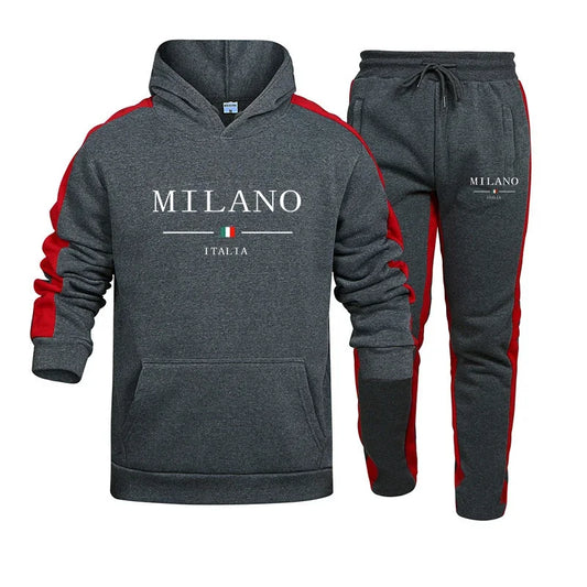 Chándal para hombre con estampado de Milán, sudadera informal con capucha, conjunto de 2 piezas para correr a diario, ropa deportiva para hombre, gran oferta, ropa de calle 