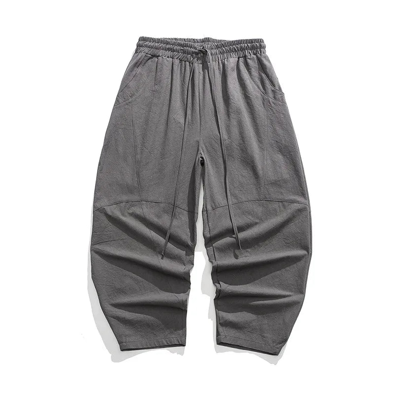 Pantalones bombachos holgados de lino chino para hombre, de primavera, de gran tamaño, de alta calidad, informales, de marca 