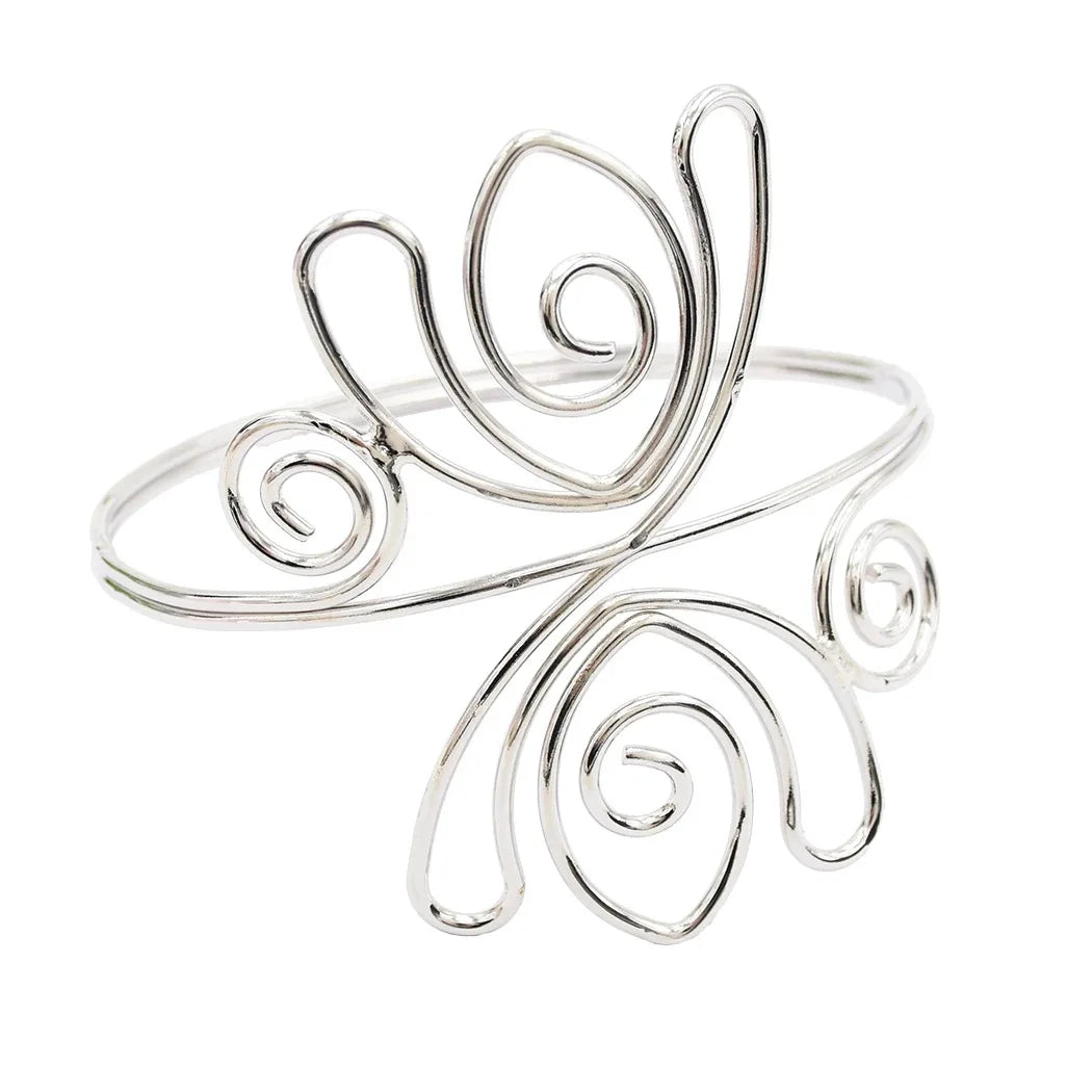 Gold Color Simple Line Butterfly Flower Open Bangles For Women Swirl Charm Armlet Greek Goddess Upper Arm Cuff Bracelet Jewelry