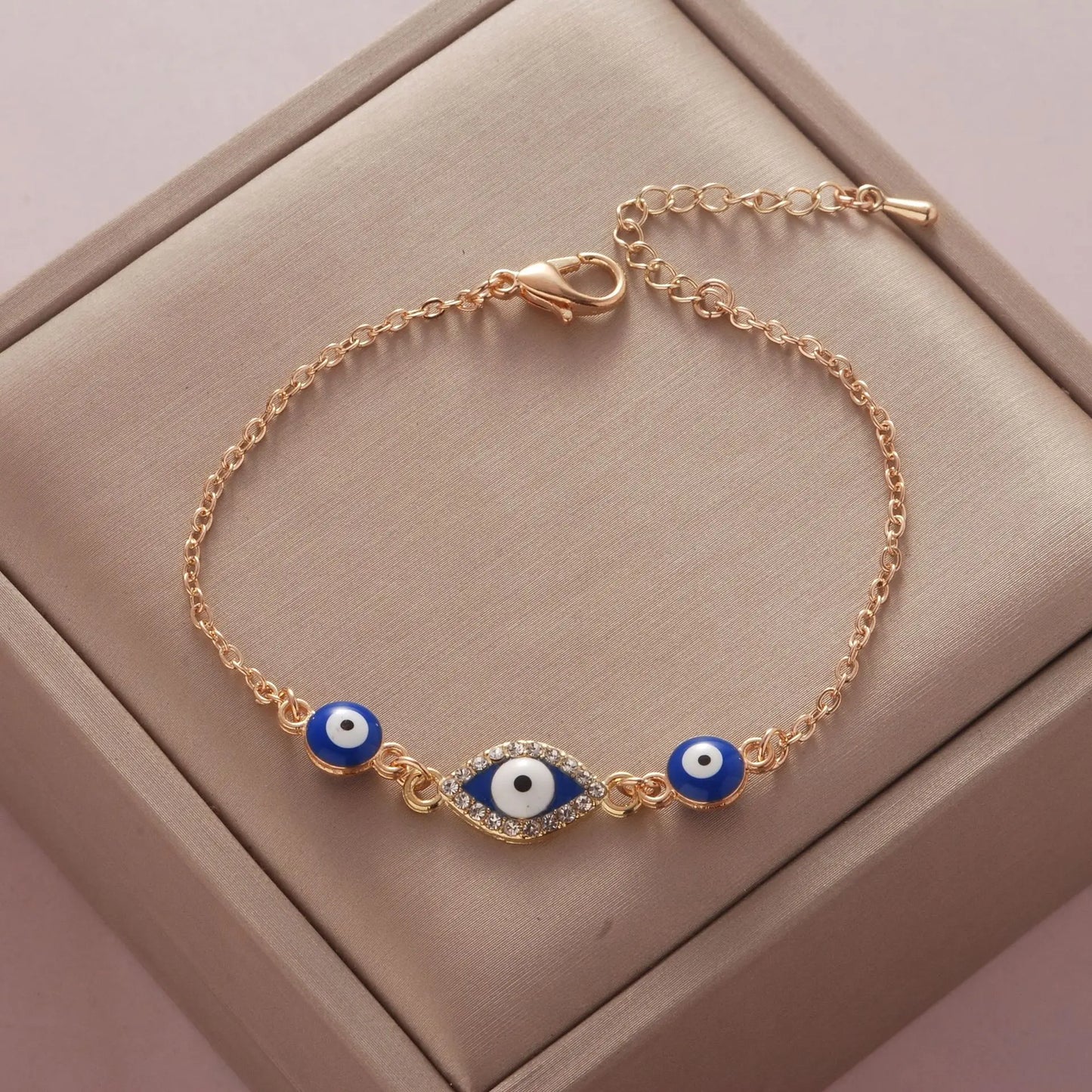 YILUOCD Bohemian Ovaly Blue Evil Eye Bracelet For Women 18k Gold Plating Tree of Life Chain Bracelets New Prayer Jewelry