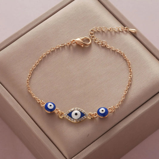 YILUOCD Bohemian Ovaly Blue Evil Eye Bracelet For Women 18k Gold Plating Tree of Life Chain Bracelets New Prayer Jewelry