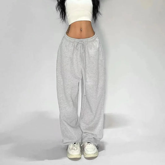 Pantalones holgados retro Y2K para mujer, pantalón de chándal informal con cintura elástica y bolsillos, estilo vintage, de pierna ancha y gran tamaño 