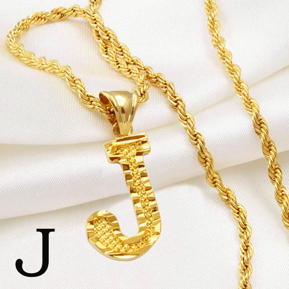 Anniyo A-Z Letters Necklaces Women Men Gold Plated Initial Pendant Rope Chain English Letter Jewelry Alphabet African #058002B