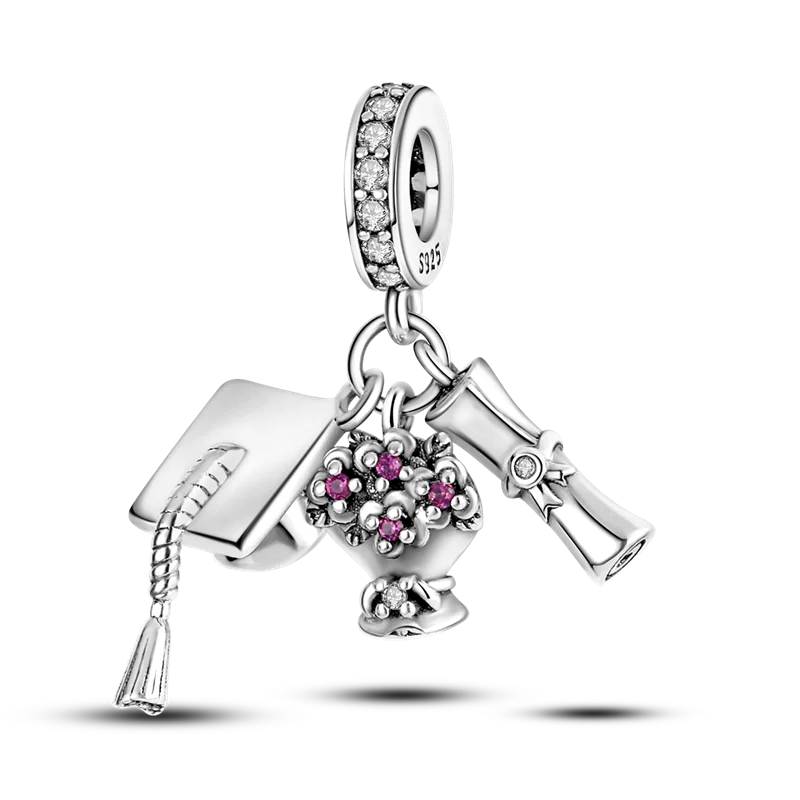 2025 Hot Sale Charms Bead 925 Sterling Silver Pink Butterfly Luminous Firefly Dangle Fit Bangle Bracelet Necklace DIY Jewelry