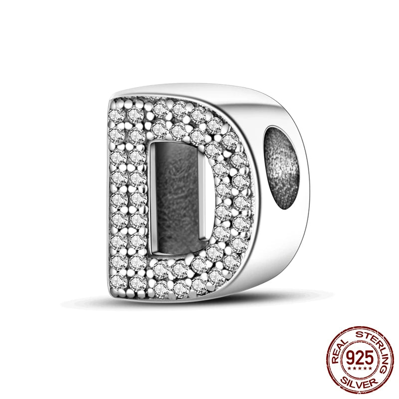 26 A-Z Alphabet Beads 925 Sterling Silver LOVE Letter Charm Fit Original Bangle Charms Bracelet CZ Zircon Bead Jewelry