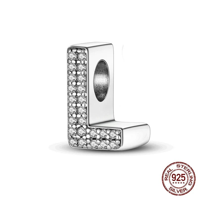 26 A-Z Alphabet Beads 925 Sterling Silver LOVE Letter Charm Fit Original Bangle Charms Bracelet CZ Zircon Bead Jewelry