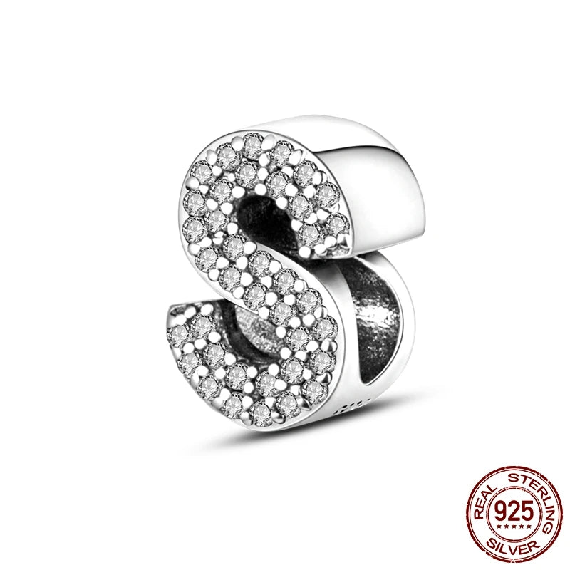 26 A-Z Alphabet Beads 925 Sterling Silver LOVE Letter Charm Fit Original Bangle Charms Bracelet CZ Zircon Bead Jewelry