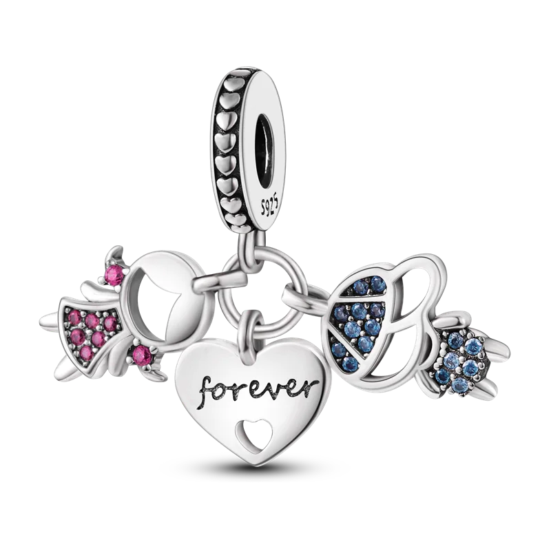 2025 Hot Sale Charms Bead 925 Sterling Silver Pink Butterfly Luminous Firefly Dangle Fit Bangle Bracelet Necklace DIY Jewelry