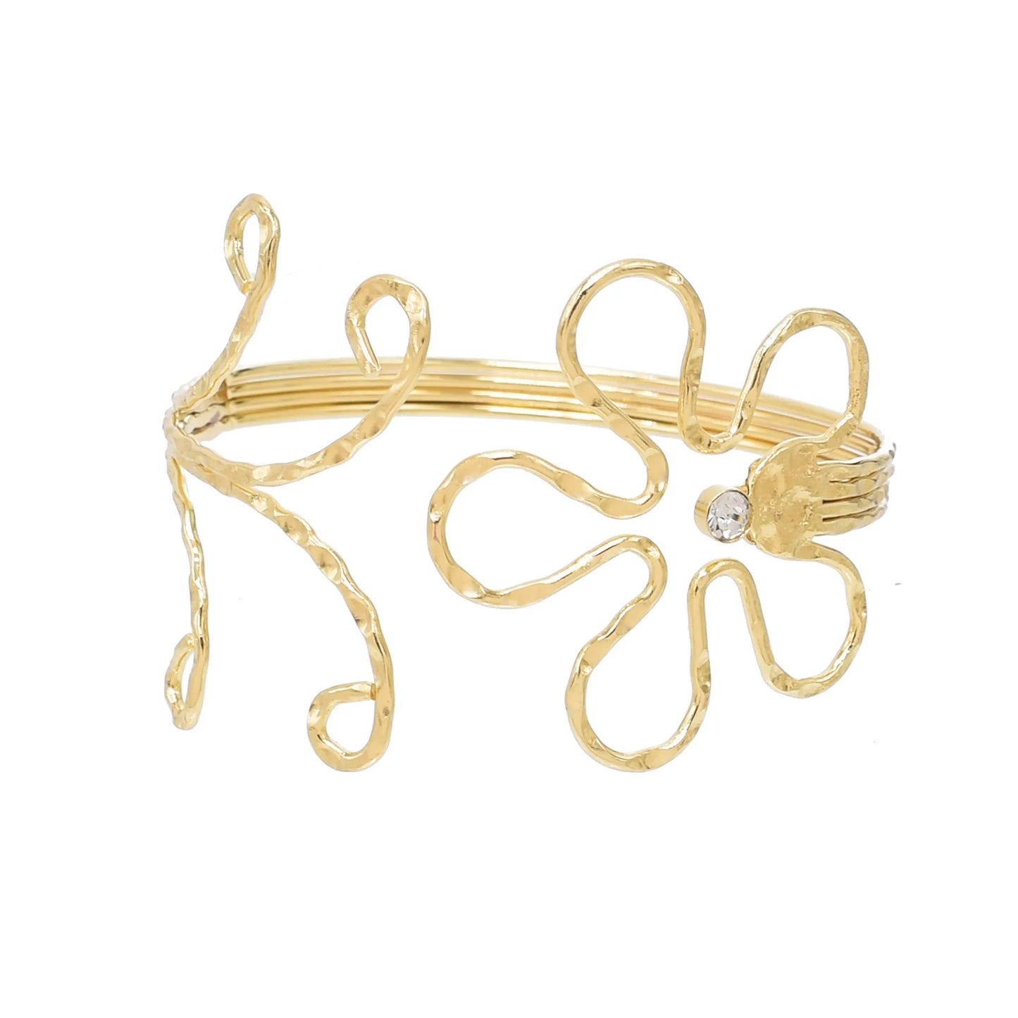 Gold Color Simple Line Butterfly Flower Open Bangles For Women Swirl Charm Armlet Greek Goddess Upper Arm Cuff Bracelet Jewelry