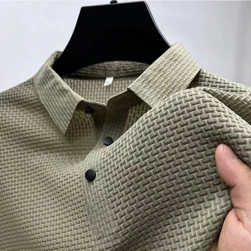 Nueva camisa POLO informal de negocios de manga corta con estampado de hueso y flores de color liso para hombre, a la moda, transpirable, cómoda y versátil para verano. 