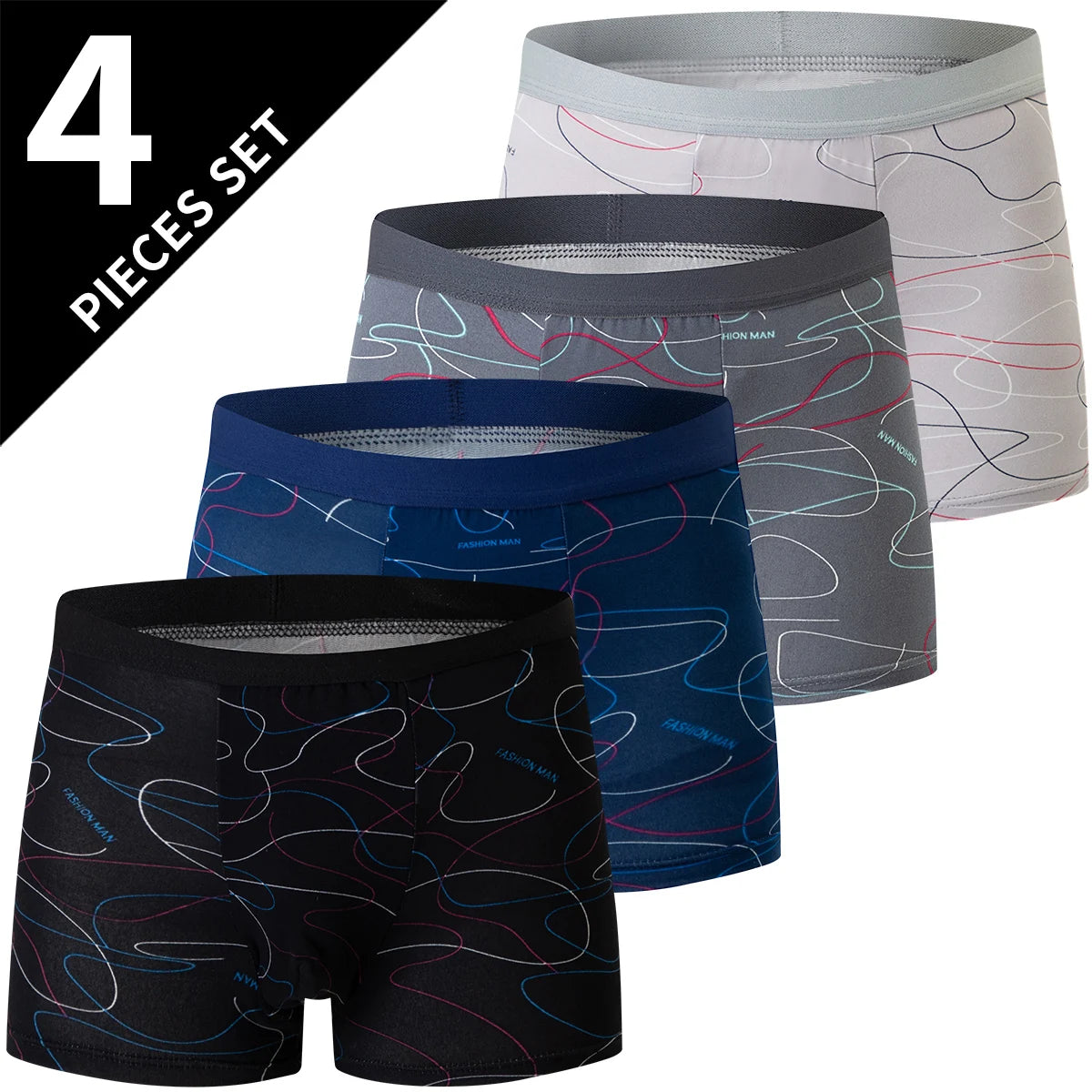 Ropa interior de 4 piezas con estampados a la moda para hombre, pantalones cortos de playa cómodos y transpirables para adolescentes, tallas grandes 5xl6xl. 