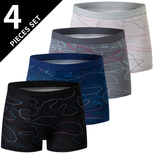Ropa interior de 4 piezas con estampados a la moda para hombre, pantalones cortos de playa cómodos y transpirables para adolescentes, tallas grandes 5xl6xl. 