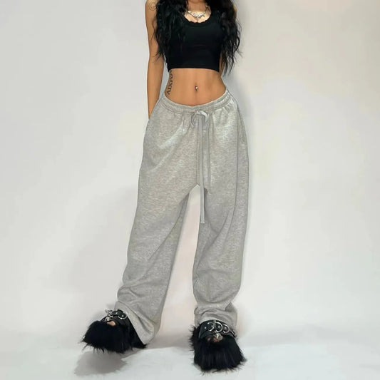 Pantalones holgados retro Y2K para mujer, pantalón de chándal informal con cintura elástica y bolsillos, estilo vintage, de pierna ancha y gran tamaño 