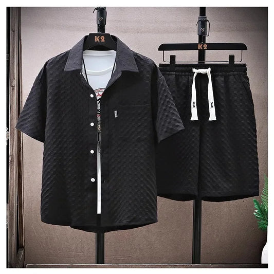 Conjunto deportivo informal de dos piezas, fino y de seda helada, para verano de 2024, para hombre, con camiseta de manga corta y pantalones cortos. 