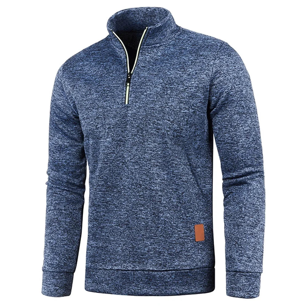 Sudadera para hombre, jersey de primavera más grueso, jersey con media cremallera para hombre, sudadera con capucha para exteriores, sudadera de otoño, jersey de cuello alto de color liso 