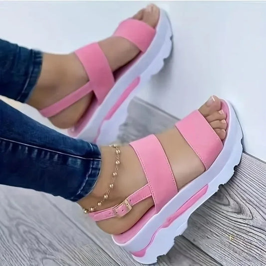 Sandalias de plataforma de verano 2024 para mujer, con hebilla y correa, punta abierta, suela gruesa, estilo punk, informales, planas, para playa 