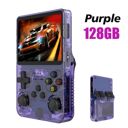 Consola de videojuegos R36S de código abierto de 128 GB, sistema Linux, pantalla IPS de 3,5 pulgadas, reproductor de vídeo portátil de bolsillo naranja, 64 GB, los mejores juegos 
