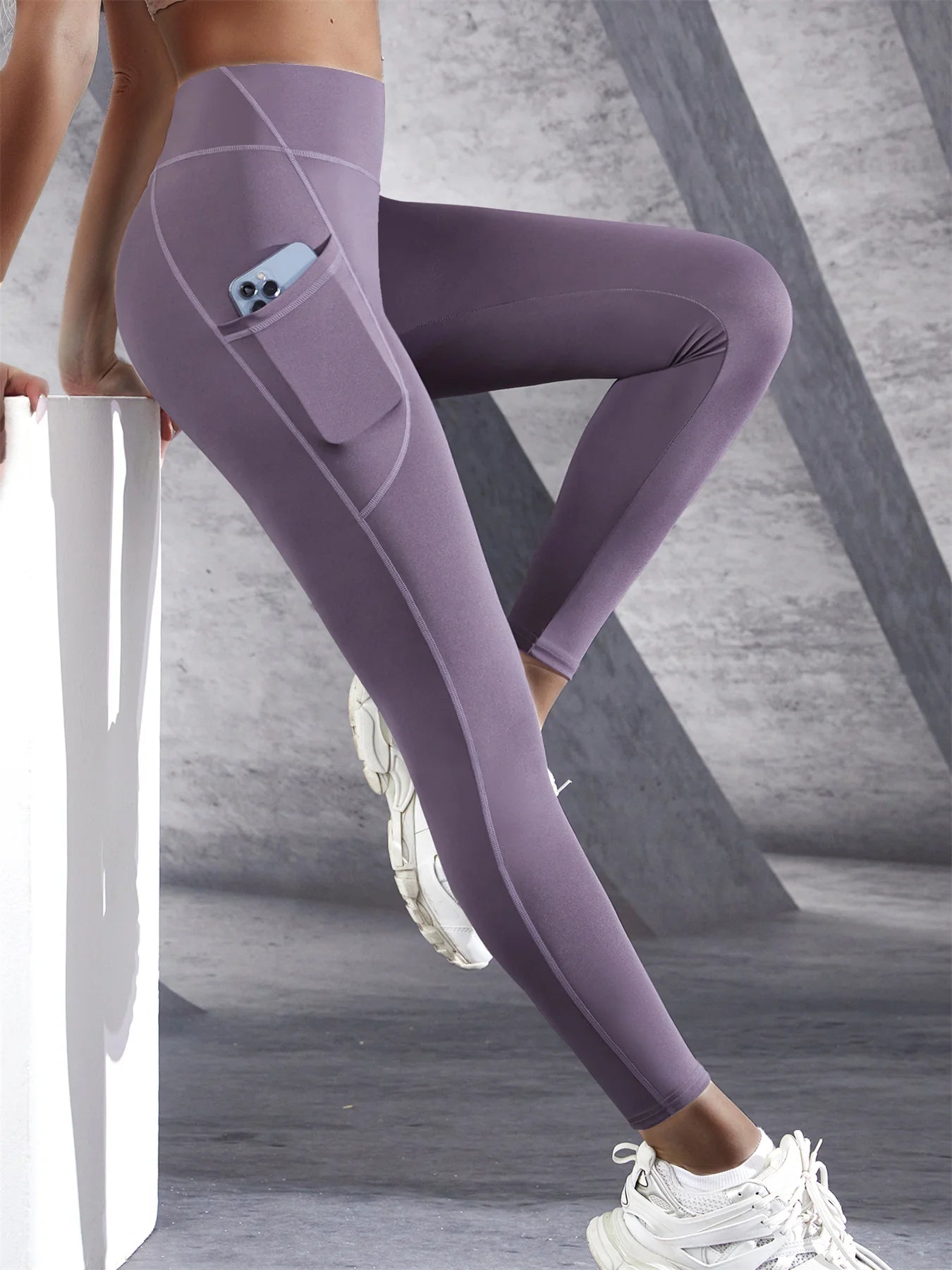 Leggings de cintura alta para mujer, pantalones de yoga elásticos, mallas con bolsillos, push up, ropa deportiva para correr, pantalones de color liso 