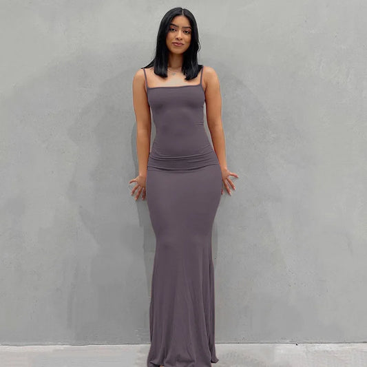 Vestido lencero ajustado de color liso para mujer, estilo europeo y estadounidense, con comercio exterior transfronterizo, 2024 