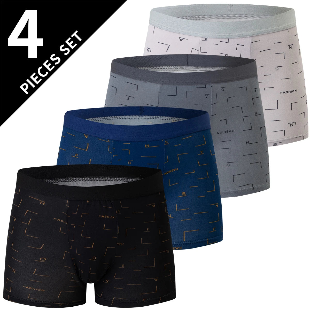 Ropa interior de 4 piezas con estampados a la moda para hombre, pantalones cortos de playa cómodos y transpirables para adolescentes, tallas grandes 5xl6xl. 