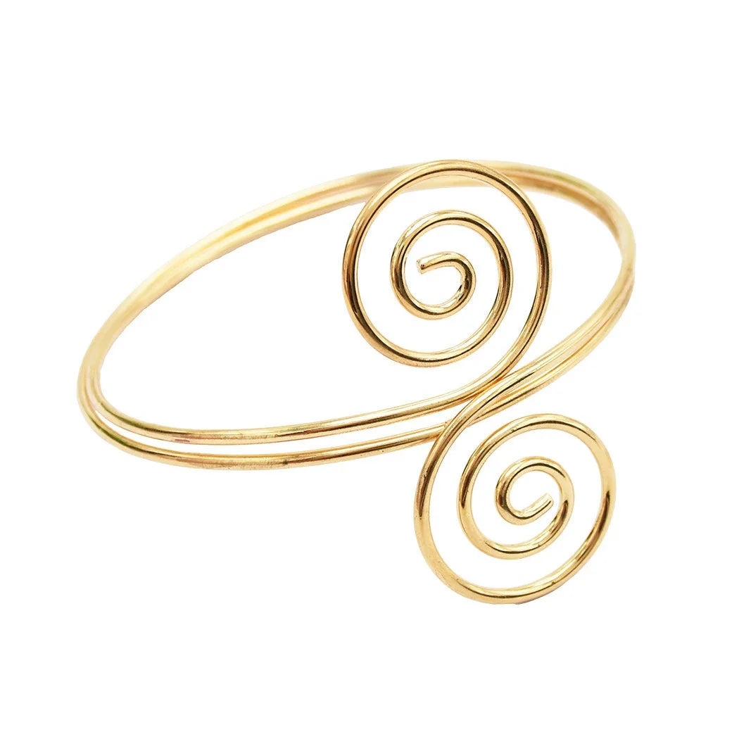 Gold Color Simple Line Butterfly Flower Open Bangles For Women Swirl Charm Armlet Greek Goddess Upper Arm Cuff Bracelet Jewelry