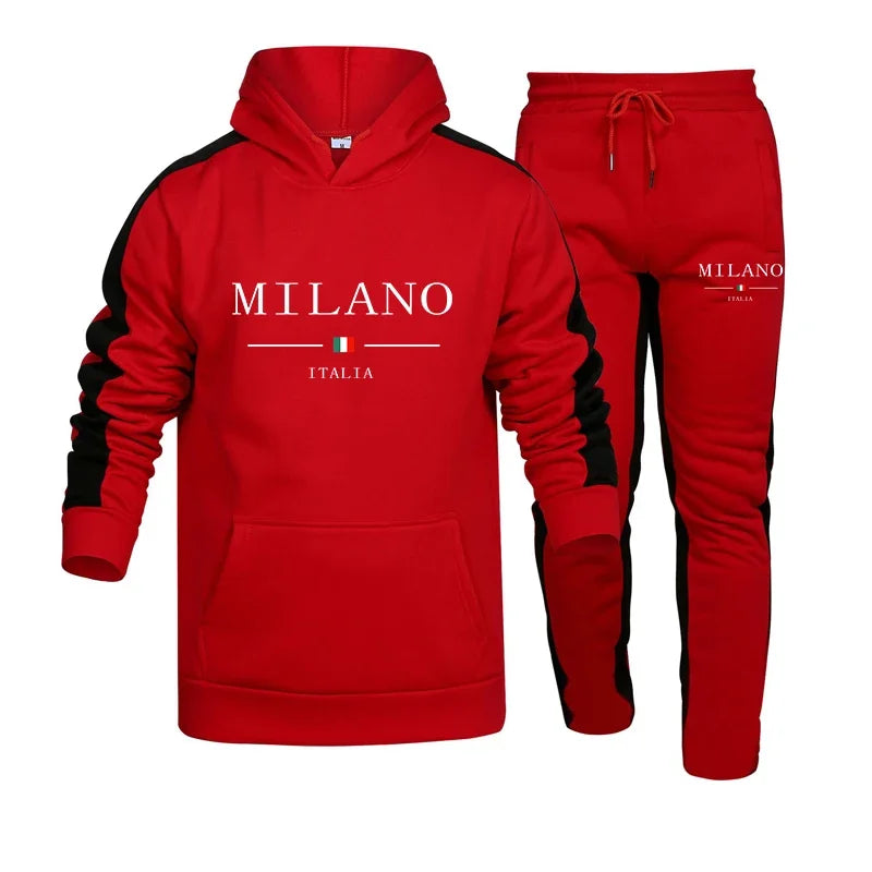 Chándal para hombre con estampado de Milán, sudadera informal con capucha, conjunto de 2 piezas para correr a diario, ropa deportiva para hombre, gran oferta, ropa de calle 