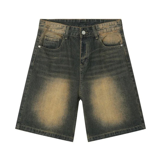 Pantalones cortos casuales de marca de diseñador para hombre, pantalones cortos vaqueros holgados hasta la rodilla, moda de verano, pantalones vaqueros cortos de pierna ancha para uso diario. 