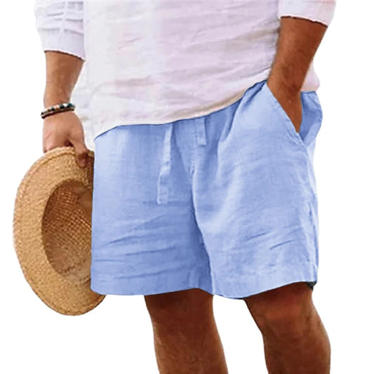 Pantalones cortos de algodón y lino para hombre, de color liso, ligeros, para gimnasio, playa, deportivos, para correr, talla grande 