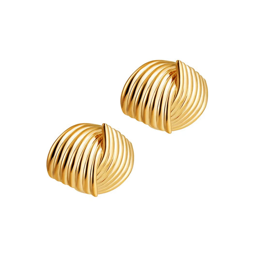 Vintage Texture Gold Plated Stainless Steel Earrings for Women Geometric Circle Twist Statement Earring Fashion Jewelry Bijoux