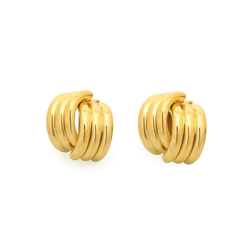 Vintage Texture Gold Plated Stainless Steel Earrings for Women Geometric Circle Twist Statement Earring Fashion Jewelry Bijoux