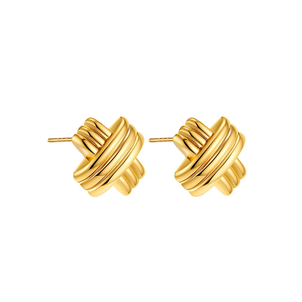 Vintage Texture Gold Plated Stainless Steel Earrings for Women Geometric Circle Twist Statement Earring Fashion Jewelry Bijoux