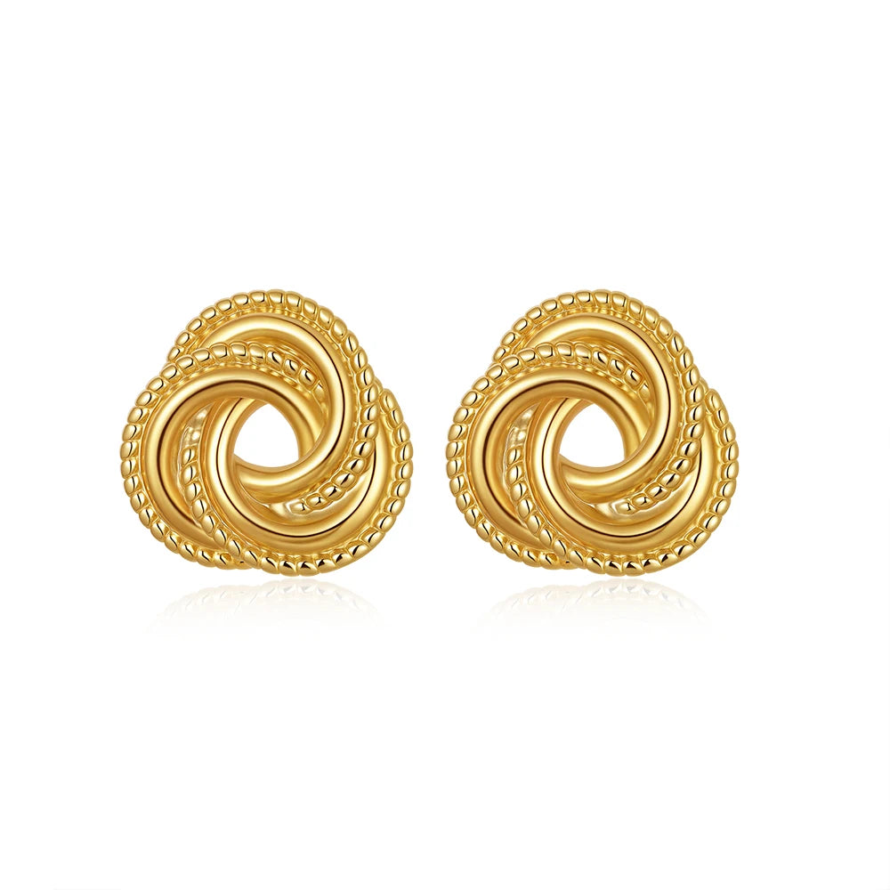 Vintage Texture Gold Plated Stainless Steel Earrings for Women Geometric Circle Twist Statement Earring Fashion Jewelry Bijoux