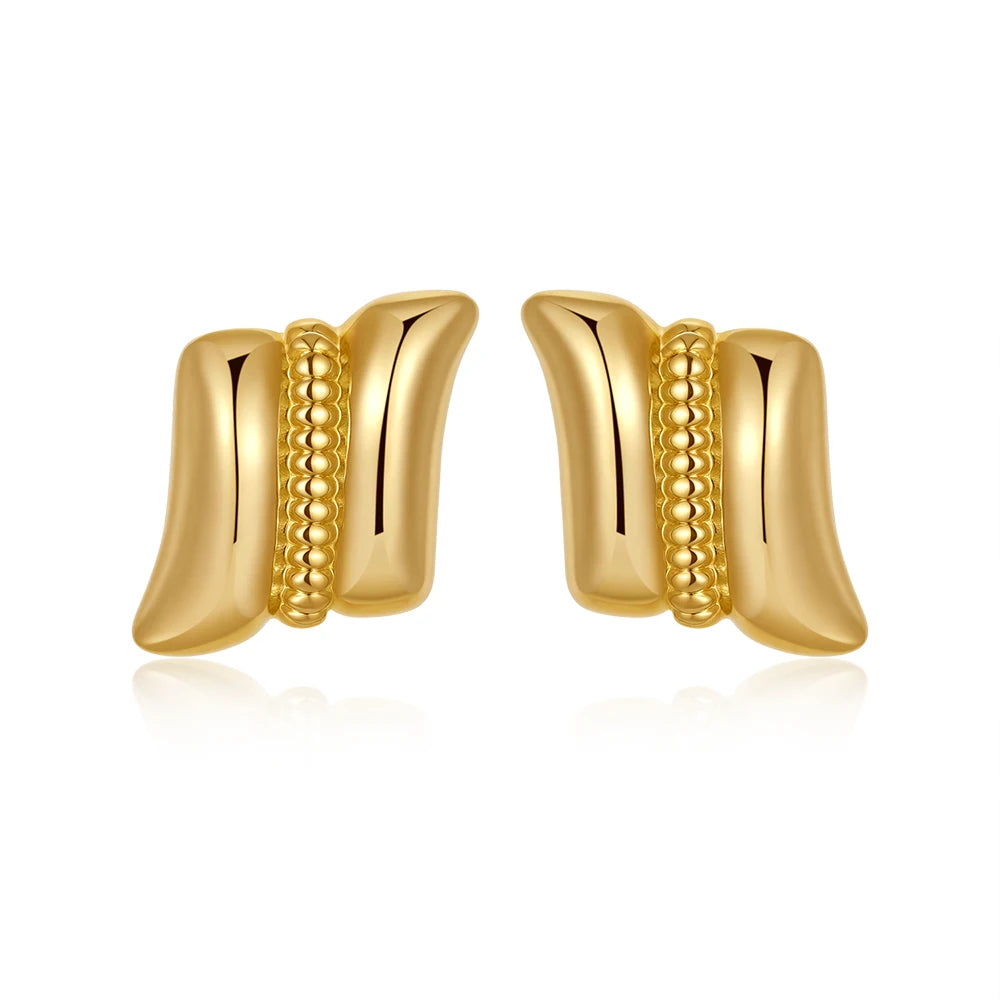 Vintage Texture Gold Plated Stainless Steel Earrings for Women Geometric Circle Twist Statement Earring Fashion Jewelry Bijoux