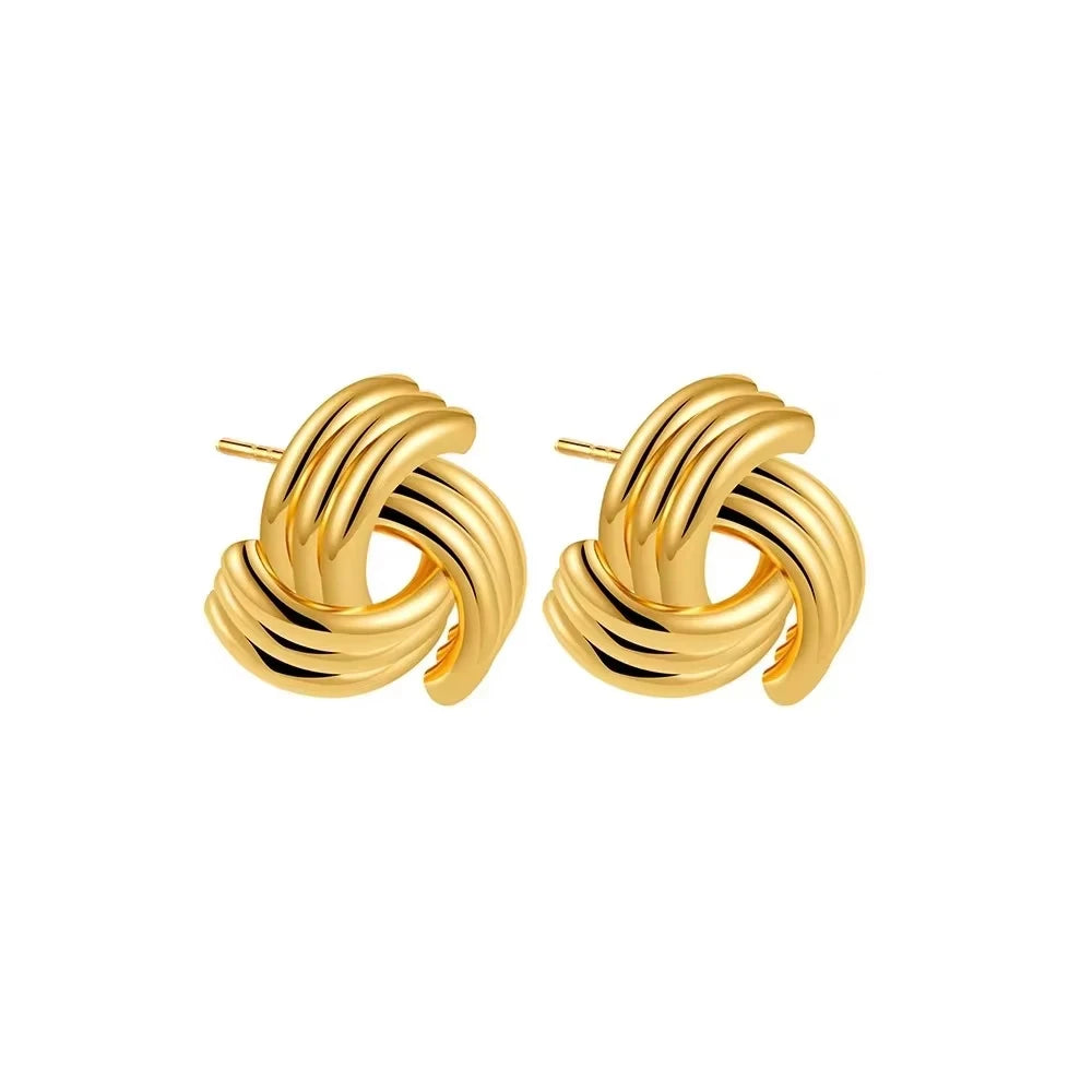 Vintage Texture Gold Plated Stainless Steel Earrings for Women Geometric Circle Twist Statement Earring Fashion Jewelry Bijoux