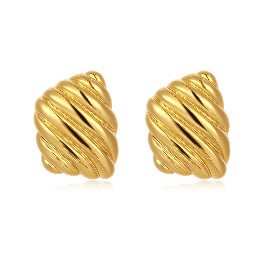 Vintage Texture Gold Plated Stainless Steel Earrings for Women Geometric Circle Twist Statement Earring Fashion Jewelry Bijoux