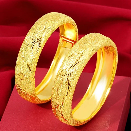 18 K Gold Plated Double 15m Happy Dragon Phoenix Bracelet Ladies Wedding Engagement High Jewelry Gifts