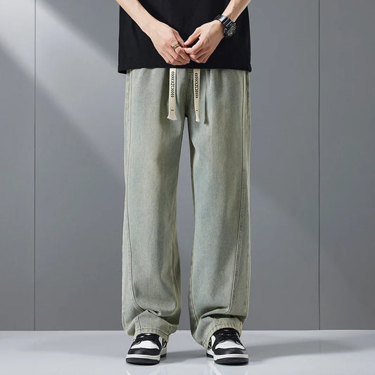 Pantalones vaqueros holgados de moda urbana para hombre, estilo vintage, lavados, rectos, con cintura elástica y pierna ancha, estilo juvenil, estilo informal Y2k 