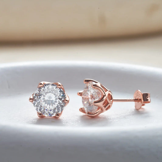 5/6.5/8mm Round 100 Face Cut Moissanite Stud Earrings For Women S925 Sterling Silver Rose Gold Plated Wedding Ear Fine Jewelry
