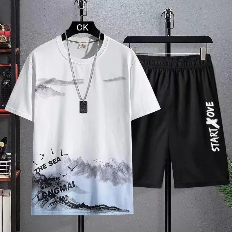 Trajes de moda para hombre, conjunto de pantalones cortos de verano para hombre, ropa de gimnasio, camiseta de manga corta para estudiante, conjunto de 2 piezas, chándales, ropa informal para hombre. 