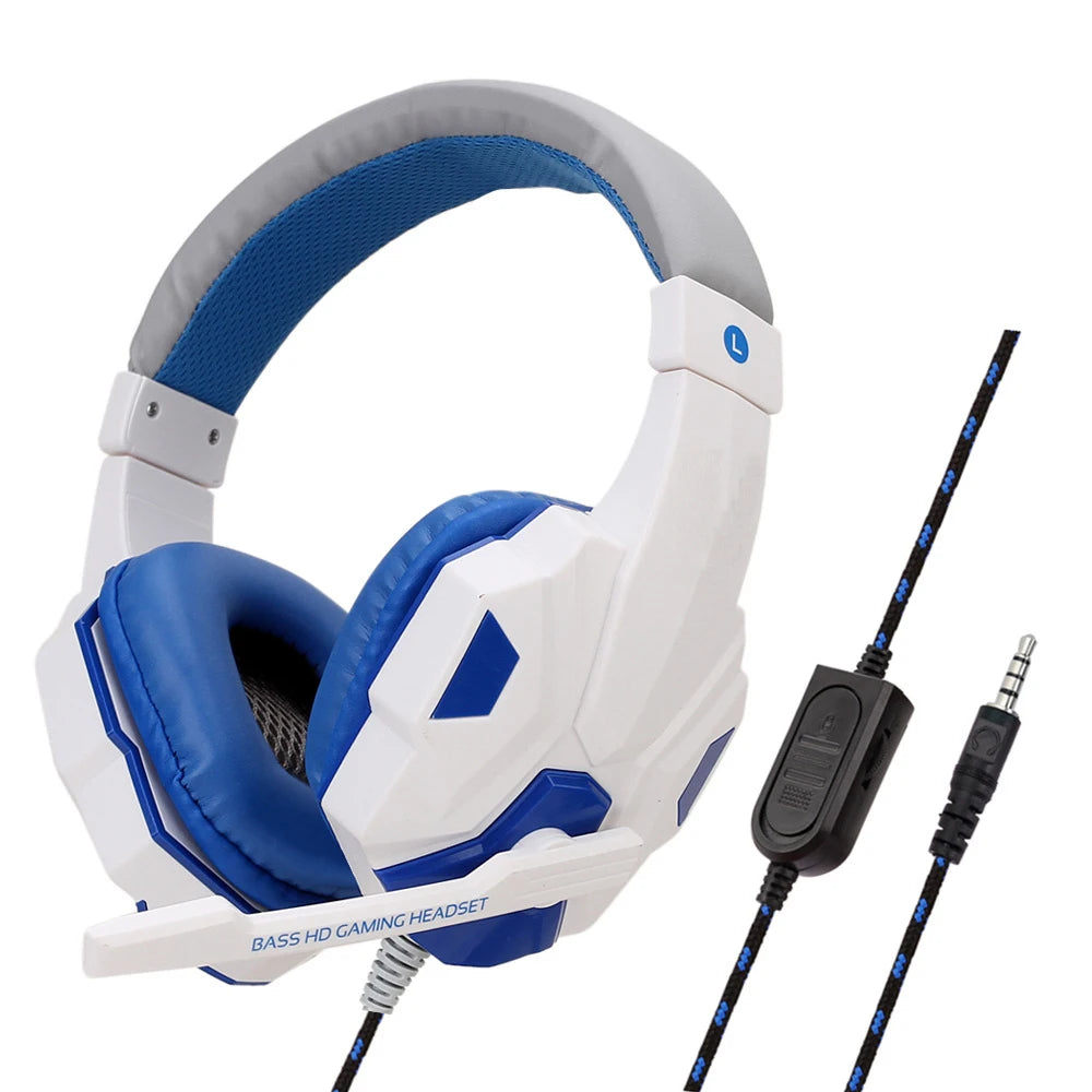 Auriculares con cable para juegos, para PS4, PS5, Xbox, smartphones, portátiles, PC, cascos estéreo de graves con micrófono ajustable a 120°. 