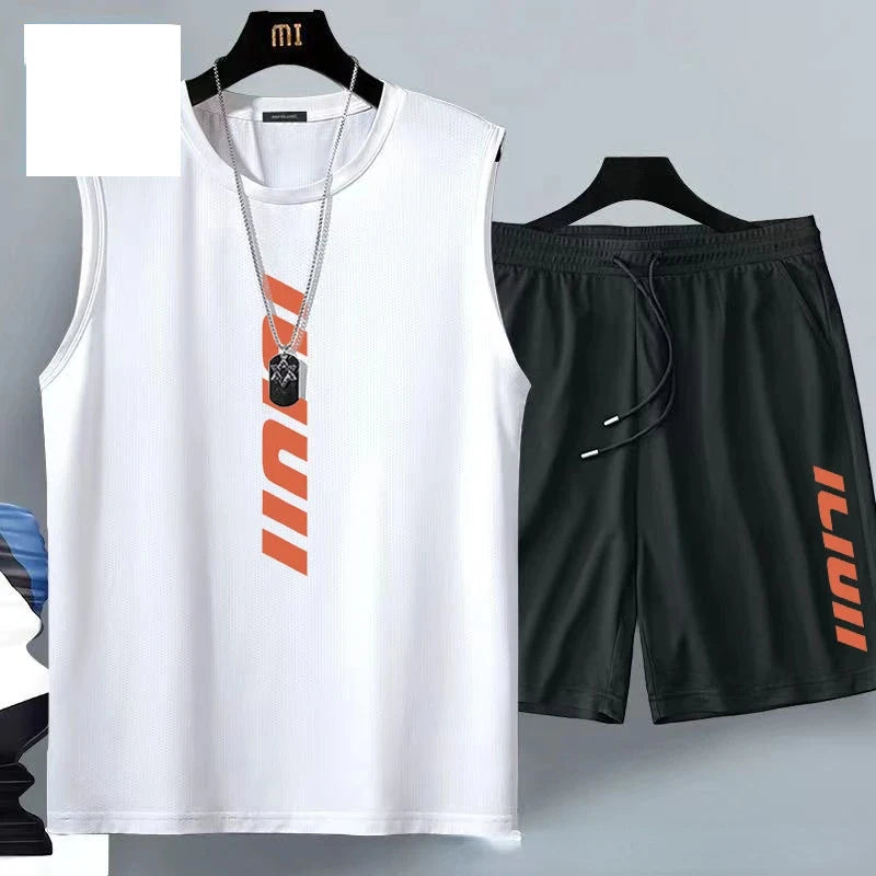 Ropa de verano para hombre, traje de baloncesto informal de moda, ropa deportiva de calle, conjunto de 2 piezas de camiseta de manga corta transpirable y pantalones cortos para correr 