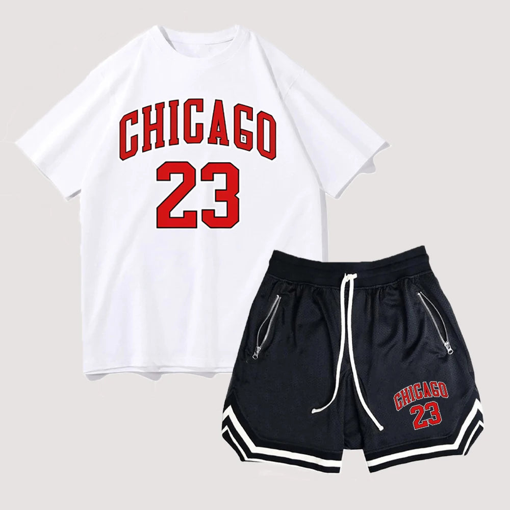 Men's Letter Printed Short Sleeve T-Shirt Drawstring Waist Shorts Set Men's Summer Plus Size Casual Running Sports Suit for Men
