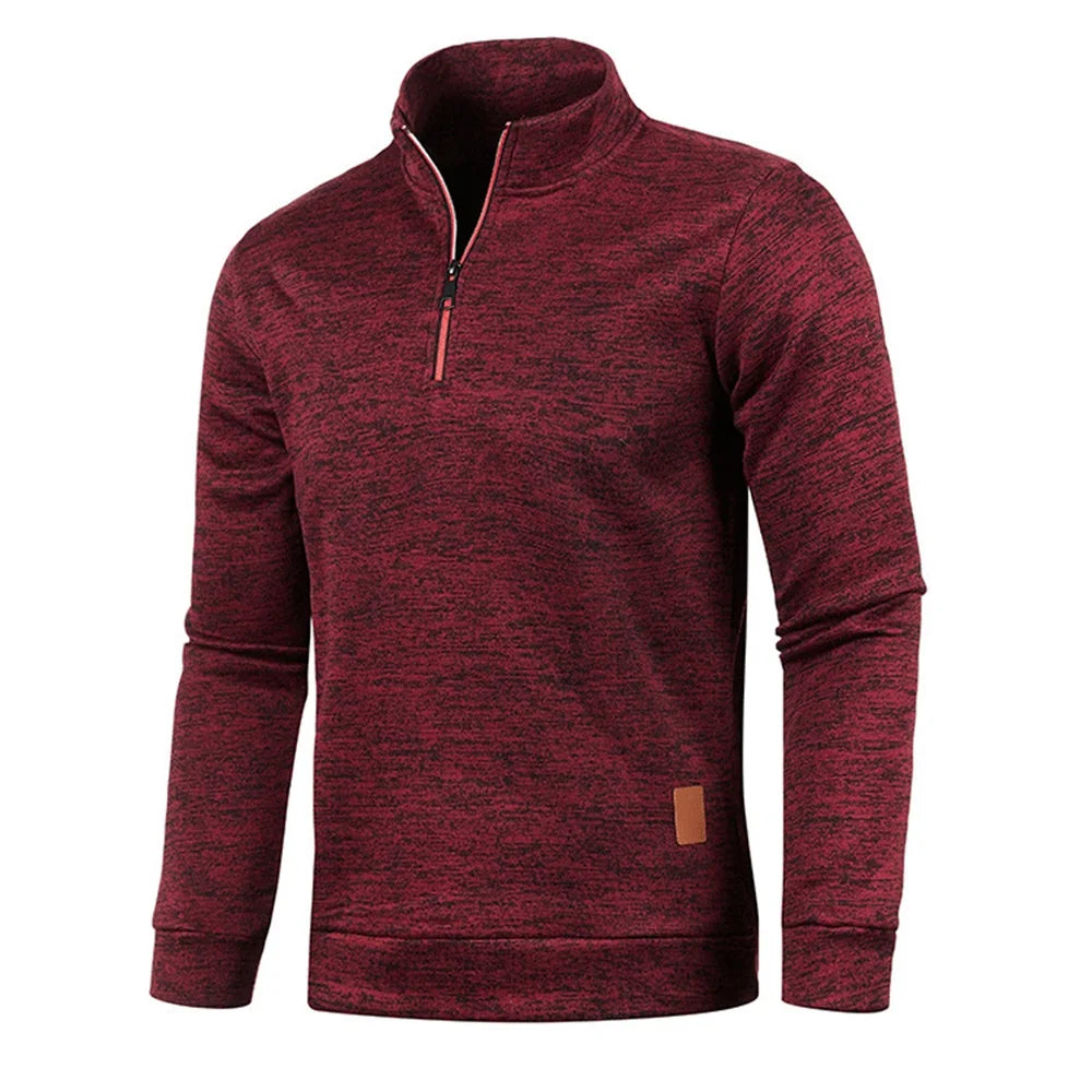 Sudadera para hombre, jersey de primavera más grueso, jersey con media cremallera para hombre, sudadera con capucha para exteriores, sudadera de otoño, jersey de cuello alto de color liso 